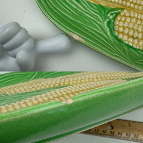 Vtg Ceramic Corn on the Cob Platter Textured Green Yellow Serving Decor Japan - Picture 4 of 10